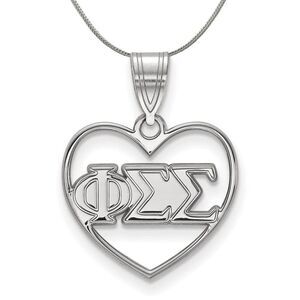 Sterling Silver Phi Sigma Sigma Heart Greek Necklace - 24 Inch